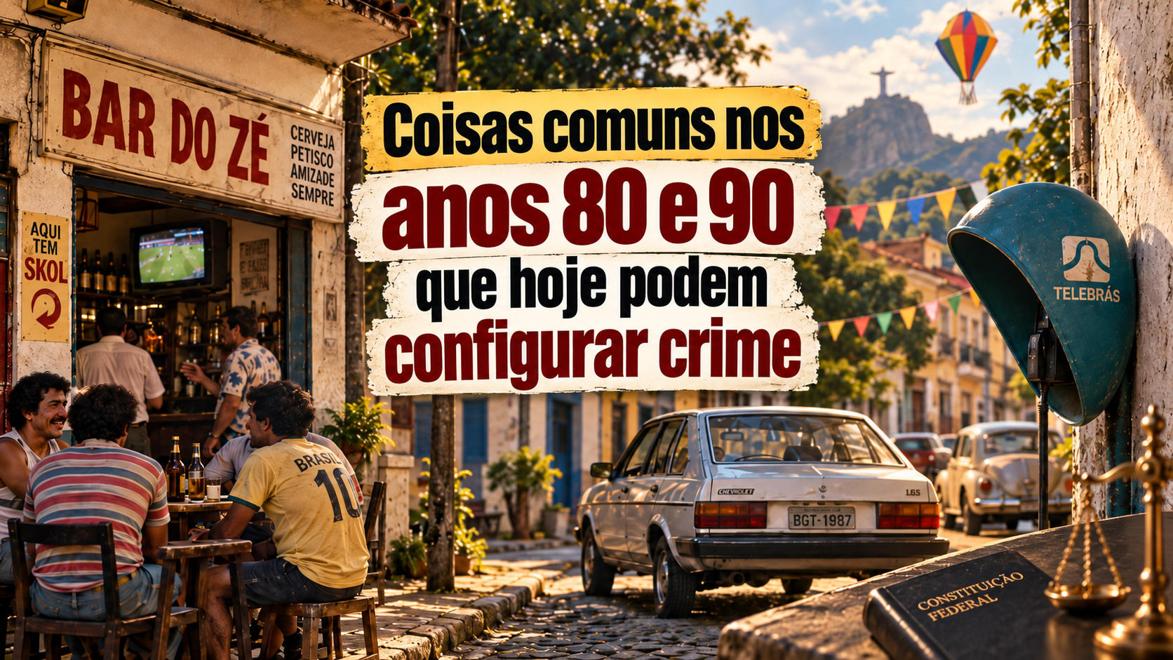 Cena inspirada nos anos 80 e 90 representando hábitos que hoje podem ter consequências legais no Brasil