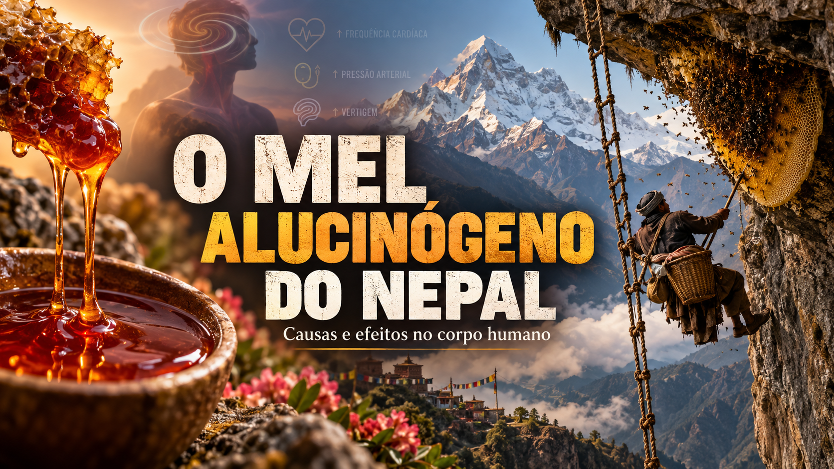 Coleta do chamado mel alucinógeno do Nepal, produzido por abelhas que visitam flores de rododendro