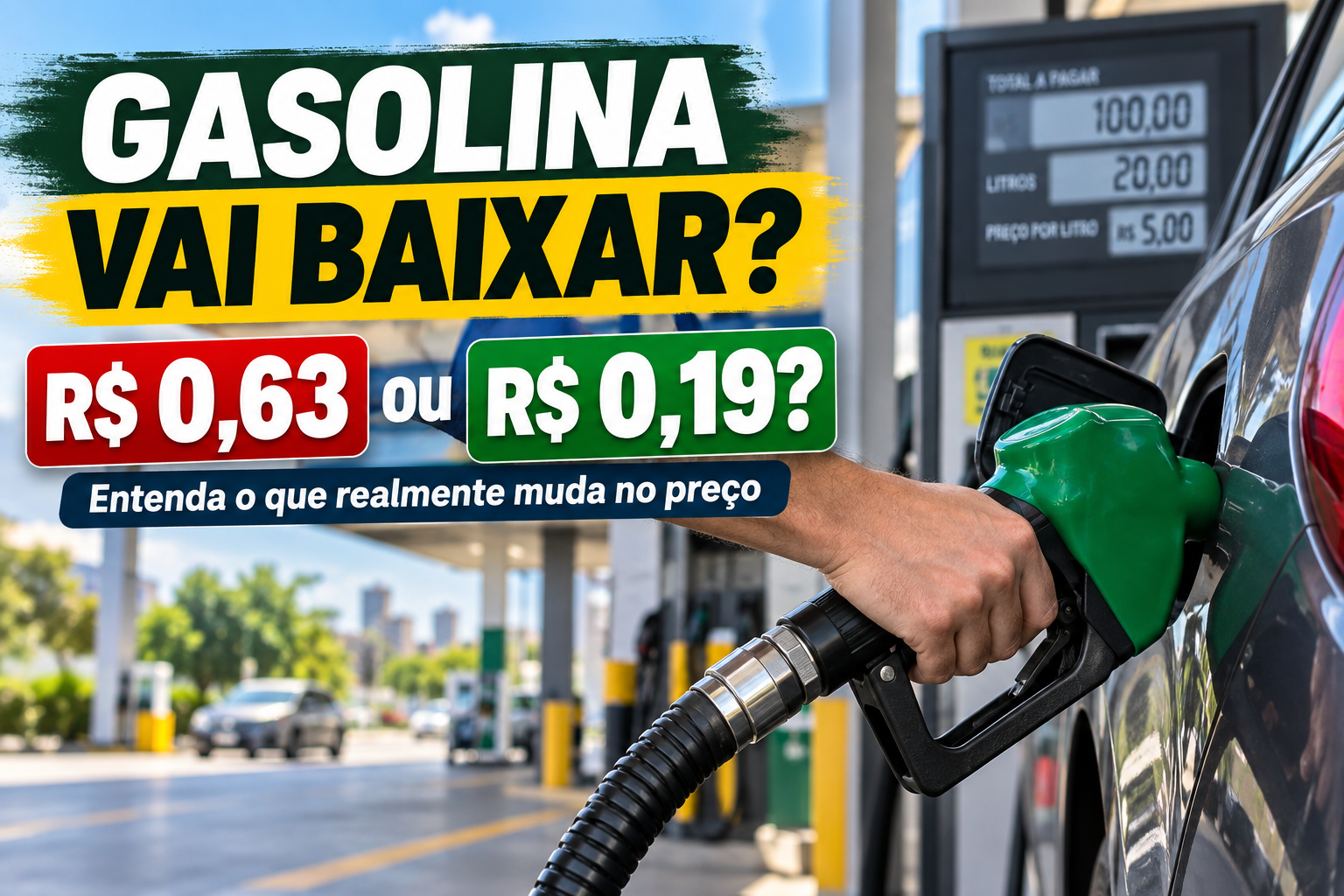 Imagem ilustrativa sobre preço da gasolina e redução de tributos em setembro de 2026